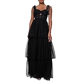 Lulus Billie Keyhole Cutout Swiss Dot Maxi Dress for Women, A-Line Black Formal Dress