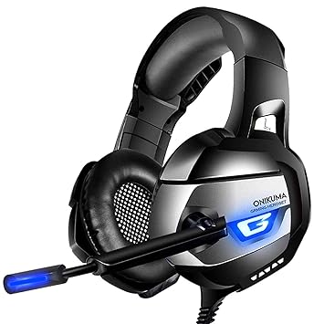 ONIKUMA Gaming Headset 7.1 LED Bass Surround Noise Cancelling mit Mikrofon 3,5mm Stumm-und Lautstärkeregler Gaming Kopfhörer 