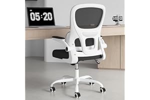 Soohow Ergonomic Home Office Chair, Mesh Desk Chair with Lumbar Support, Comfy Computer Desk Chair with Flip Armrest Rolling Wheels, White.