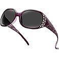 HAOLOTA Polarized Sunglasses for Women, Rhinestone Wrap Around Sunglasses with UV400 Protection