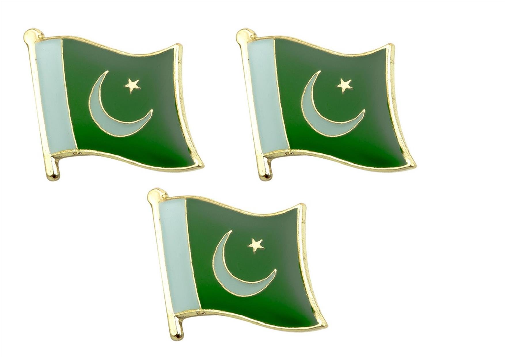 Set of 3 x Flag of Pakistan pin badges Pakistani Flag Badge