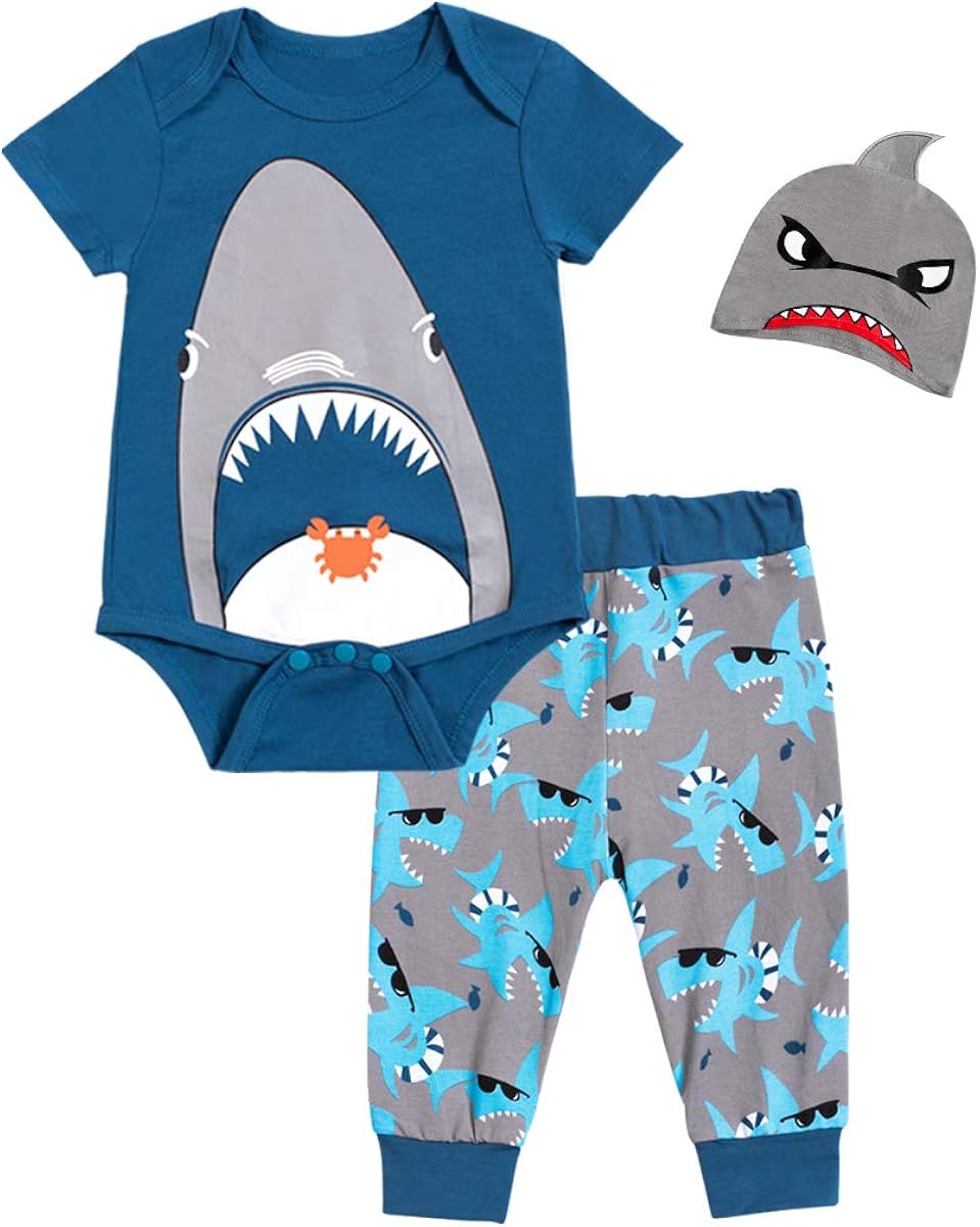 Baby Boy Girl Clothes Shark Doo Doo Print Romper Tops Outfit Set Cute Bodysuit
