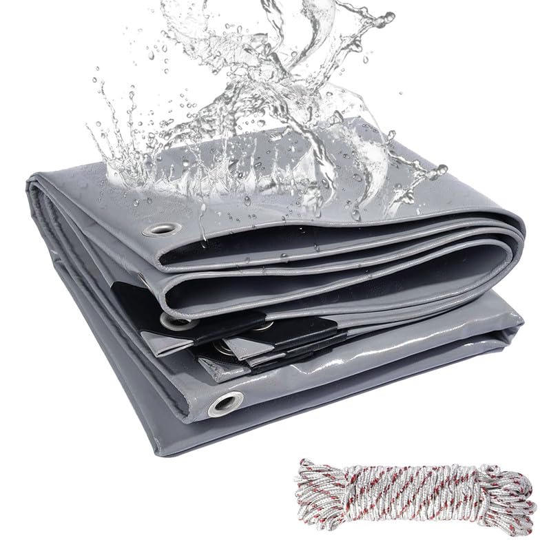 Jianyana 440G/M² Pvc Heavy Duty Tarpaulin, Waterproof Heavy Duty Tarp Sheet Cover Waterproof, Weatherproof, Frost-Resistant, Uv Protection, Universal, Multipurpose, Reinforced Eyelets,Grey(2×2.5m)