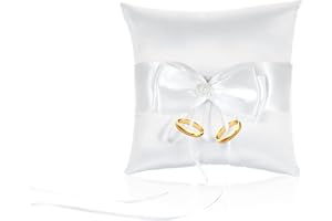Bruislard Ring Bearer Pillow Wedding Ring Pillow with Bowknot Ring Holder for Wedding Ceremony Party Decoration 5.5'' x 5.5'' (White)