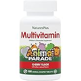 NaturesPlus Animal Parade Children's Chewable Multivitamin - Cherry Flavor - 180 Animal-Shaped Tablets - Promotes Health & Well-Being - Vegetarian, Gluten Free - 90 Servings