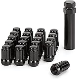 dynofit 1/2x20 Wheel Lug Nuts, 20 x Black Chrome 1/2''-20 Aftermarket Lug nut with 1 Key, 60 Degree Conical/Cone Bulge Seat, 