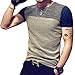 LOGEEYAR Mens Premium Fitted Short-Sleeve Contrast Color Stitching T-Shirt (M, Navy Blue)