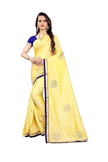 Womens Silk Saree with Lace Border and Velvet Blouse (Cream)