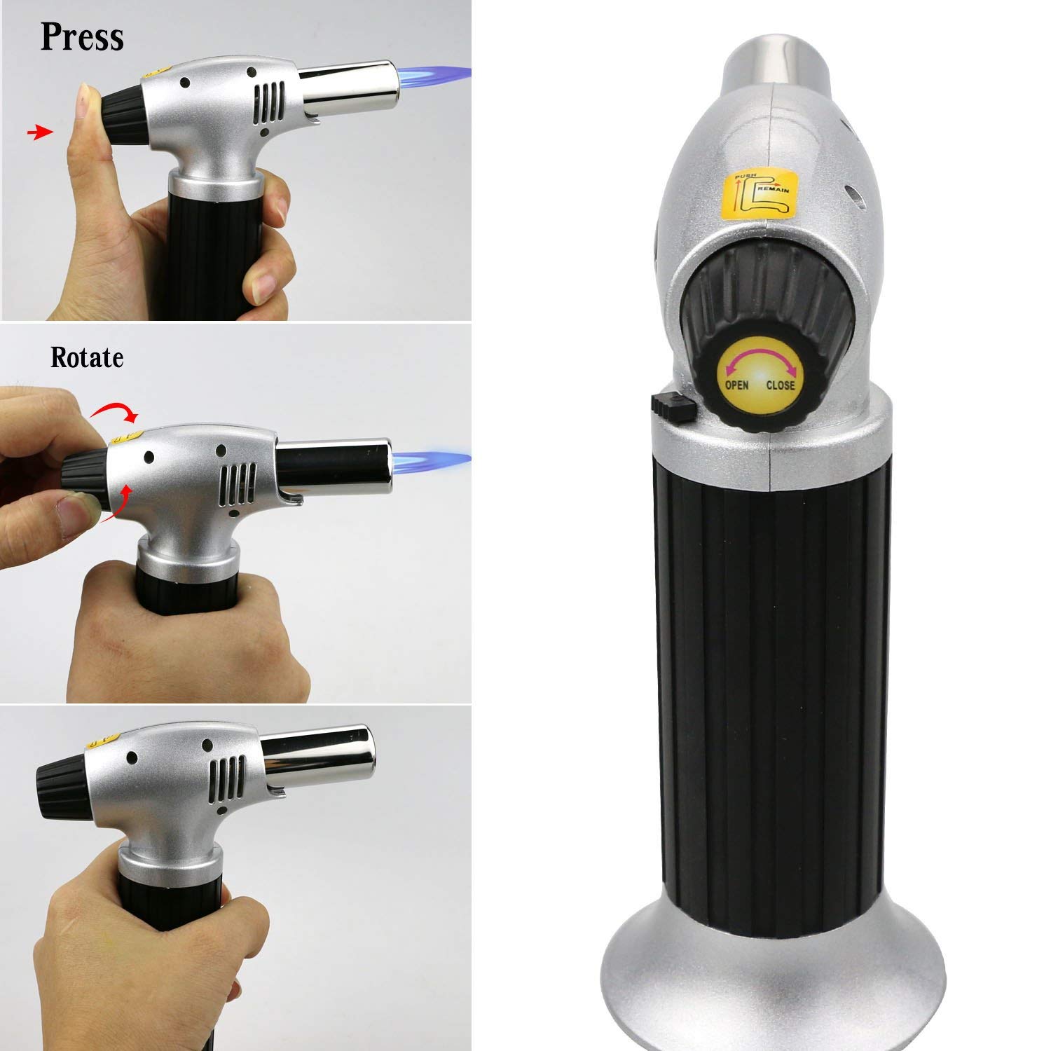 Blow Torch, Kitchen Blow Torch Lighter, Refillable Culinary Butane Torch with Safety Lock & Adjustable Flame for Creme Brulee, Meat, Seafood, Pastries, Desserts, Baking- (Butane Gas Not Included)