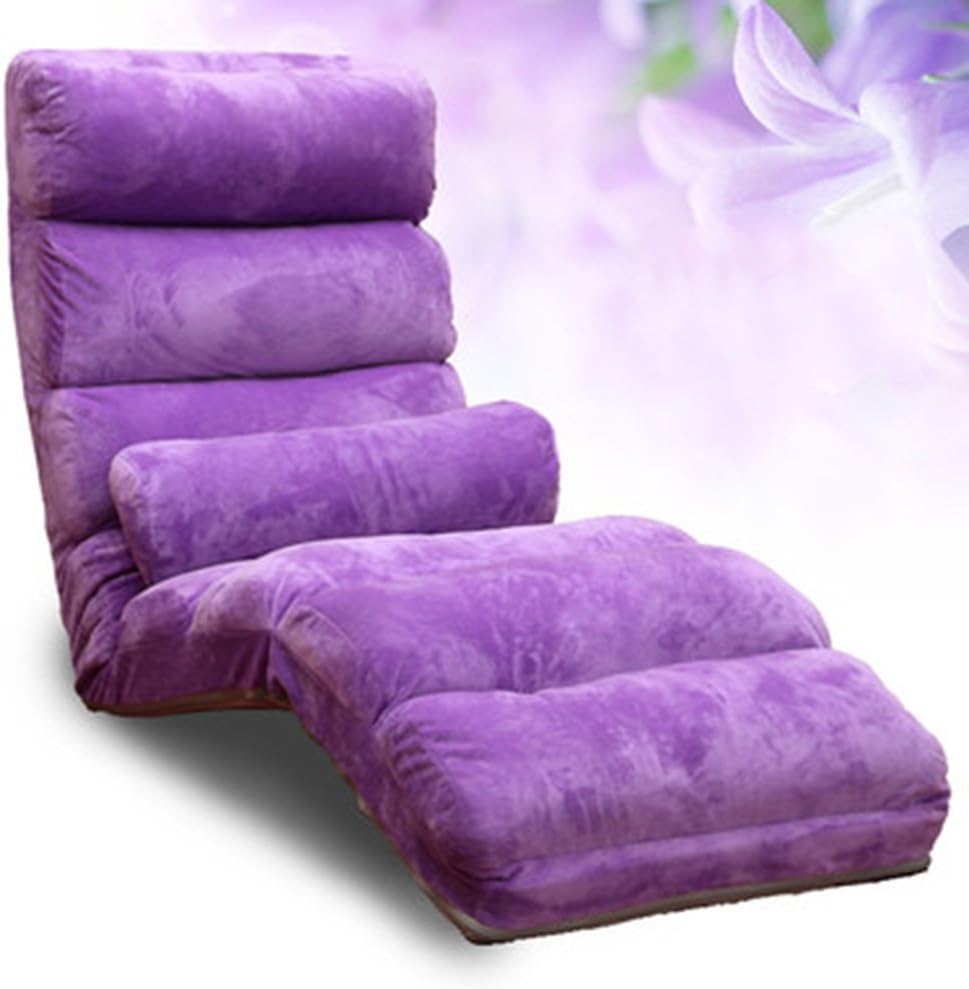 SunLoungers MAZHONG Lounge Sofa Bed Folding Adjustable Floor Lounger Sleeper Futon Mattress Seat Chair W/Pillow (Color : Purple)