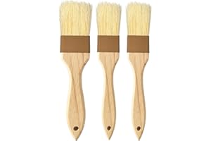 NXRACSH Pastry Basting Brush Natural Bristle - Food Grade Wooden Handle, Heat Resistant 660°F, Non-Shedding & Durable Kitchen Utensils for Cooking, Baking, Butter, BBQ, Oil Sauce & Egg Wash (1", 1.5", 3 Pack)