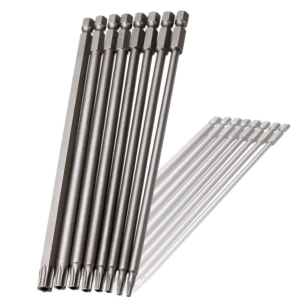 Wolfride 8Pcs Torx Head Screwdriver Bit Set 1/4 Inch Hex Shank Torx Head Drill Bits T8 T10 T15 T20 T25 T27 T30 T40 Magnetic Torx Bit set S2 150mm Length