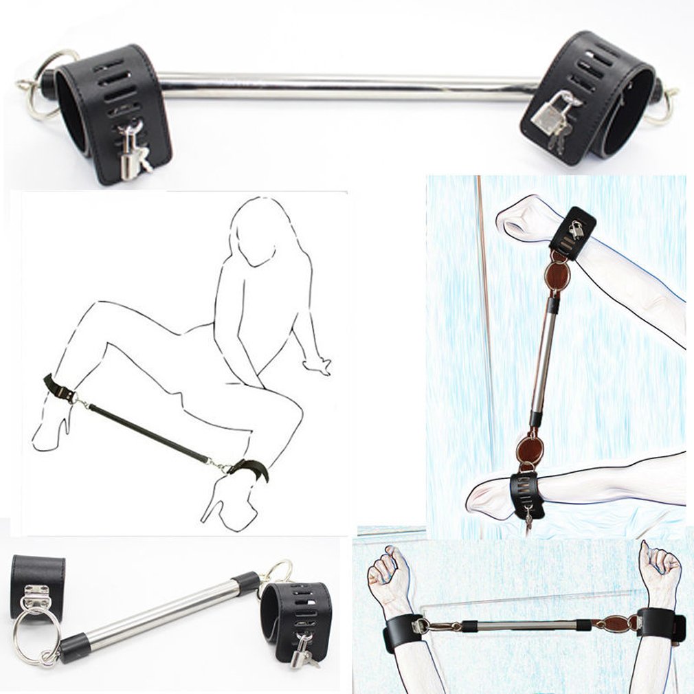 Careshine Bondage Jouets Kits du SM PU cuir en acier inoxydable Bondage Jambe Spreader Bar Ankle Cuffs Serrures 2 cadenas