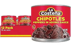 La Costeña Chipotle Peppers in Adobo Sauce - Smoked Spicy Peppers Chipotle in Adobo Sauce - Mexican Food, Taco, Enchiladas & Salsa - Hot Pickled Vegetables - 12oz, 12 Pack Canned Vegetables