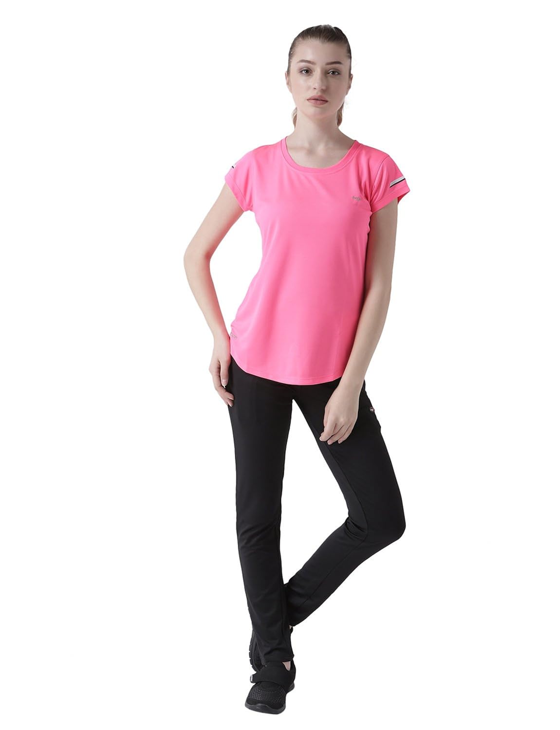 berge' women's stretch slim fit black track pant with secure zipper pockets