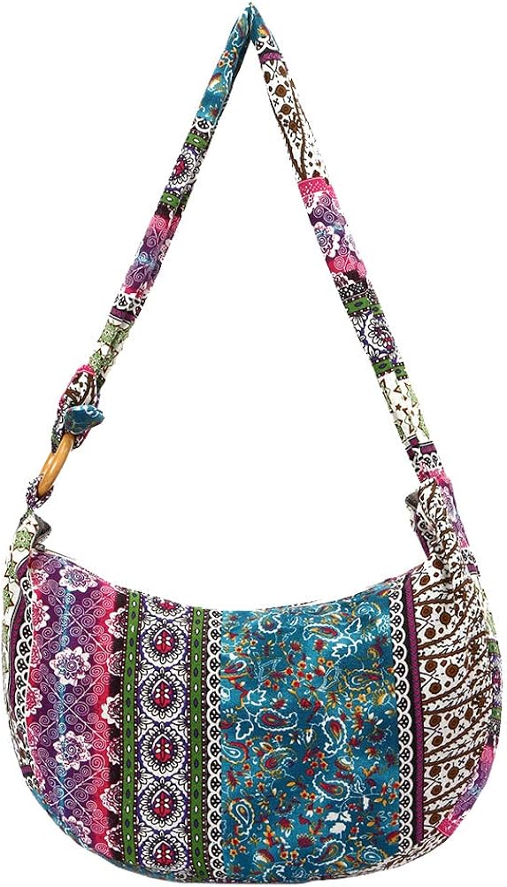 TENDYCOCO Hippie Bag Canvas Floral Shoulder Bag Hobo Soulder Purse Large Crossbody Bag for Women Ladies, Multicolour, 44 x 10 x 60 cm