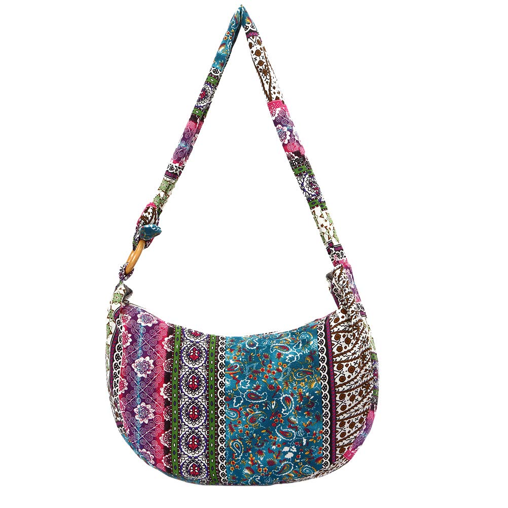 TENDYCOCO Hippie Bag Canvas Floral Shoulder Bag Hobo Soulder Purse Large Crossbody Bag for Women Ladies