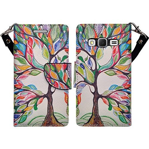 Samsung Galaxy Core Prime G360, Galaxy Prevail LTE (Boost Mobile) Wallet Pouch All-in-One Protective Phone Case - Premium Faux Leather Flip Book Cover w/ Kickstand By Zase ® Colorful Tree - Thumbnail 3