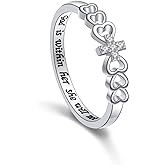 Alphm S925 Sterling Silver Christian Cross Heart Inspirational Faith Bible Verse Ring for Women Teen Jewelry