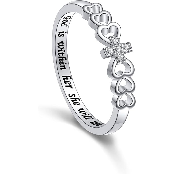 thumbnail image 2 of .925 Sterling Silver Cross Heart Vine Ring – Purity Love Design, Unisex Band Sizes 5-10 2 of 5