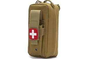 Tactical MOLLE Medical Pouch, Rip-Away First Aid Pouch IFAK Trauma Kit Everyday Carry Survival Bag Include Cross Patch(Khaki)