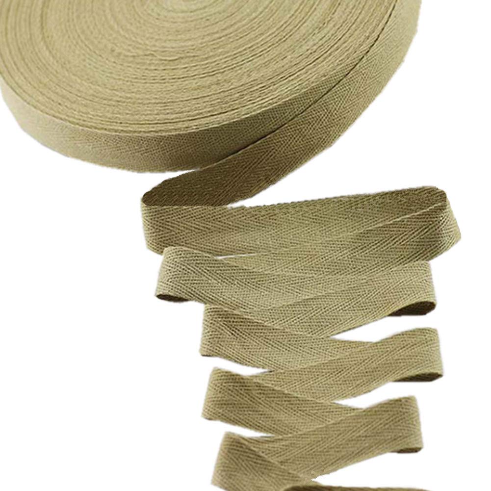 45meters Cotton Ribbon Herringbone Webbing Trim Fabric Tape Tapestry for Bias Binding Gift Wrapping Embellishment Craft Width 20mm (Khaki)