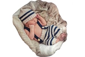VEDORY Newborn Baby Photo Shoot Props Girl Boy Crochet Knit Hat Costume Stripe Hat Pants Overalls Photography Props