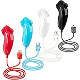 DTianSir 4PCS Wii Nunchuck Controllers WiiU Remote Joystick Compatible with Wii/Wii U Game Gamepads(Black+White+Blue+Red)