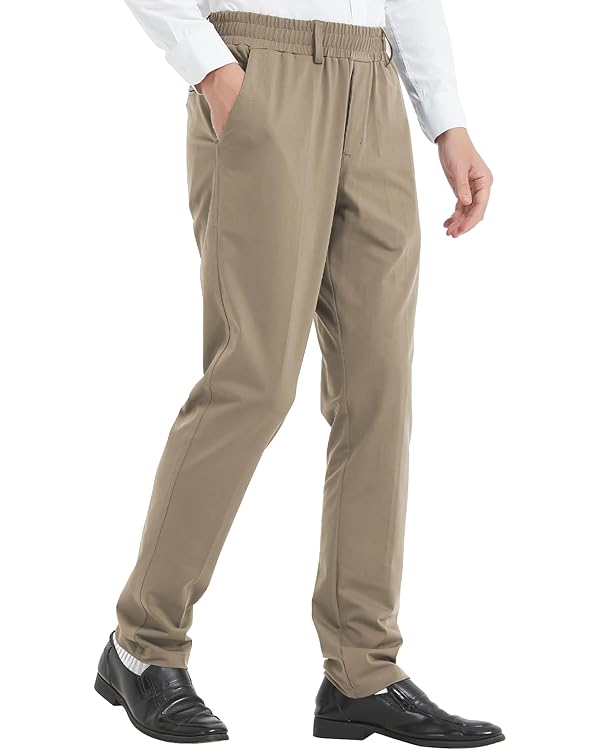 LETAOTAO Mens Elastic Waist Pants for Seniors High Stretch Expandable Waist Slacks for Elderly with Magnet Button