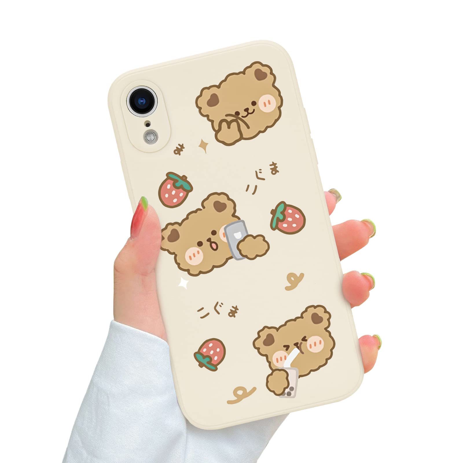 Newseego Case Compatible with iPhone XR Cute Bear Strawberry Cartoon Pattern Phone Case for Girls and Women Light Slim Soft Liquid Silicone Shockproof Protective Cover for iPhone XR