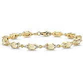 Gem Stone King 18K Yellow Gold Plated Silver White Ethiopian Opal and White Moissanite Tennis Bracelet For Women (4.75 Cttw, Gemstone Birthstone, Oval/Cabochon 6X4MM, 6.5, 7, 7.5 Inch)