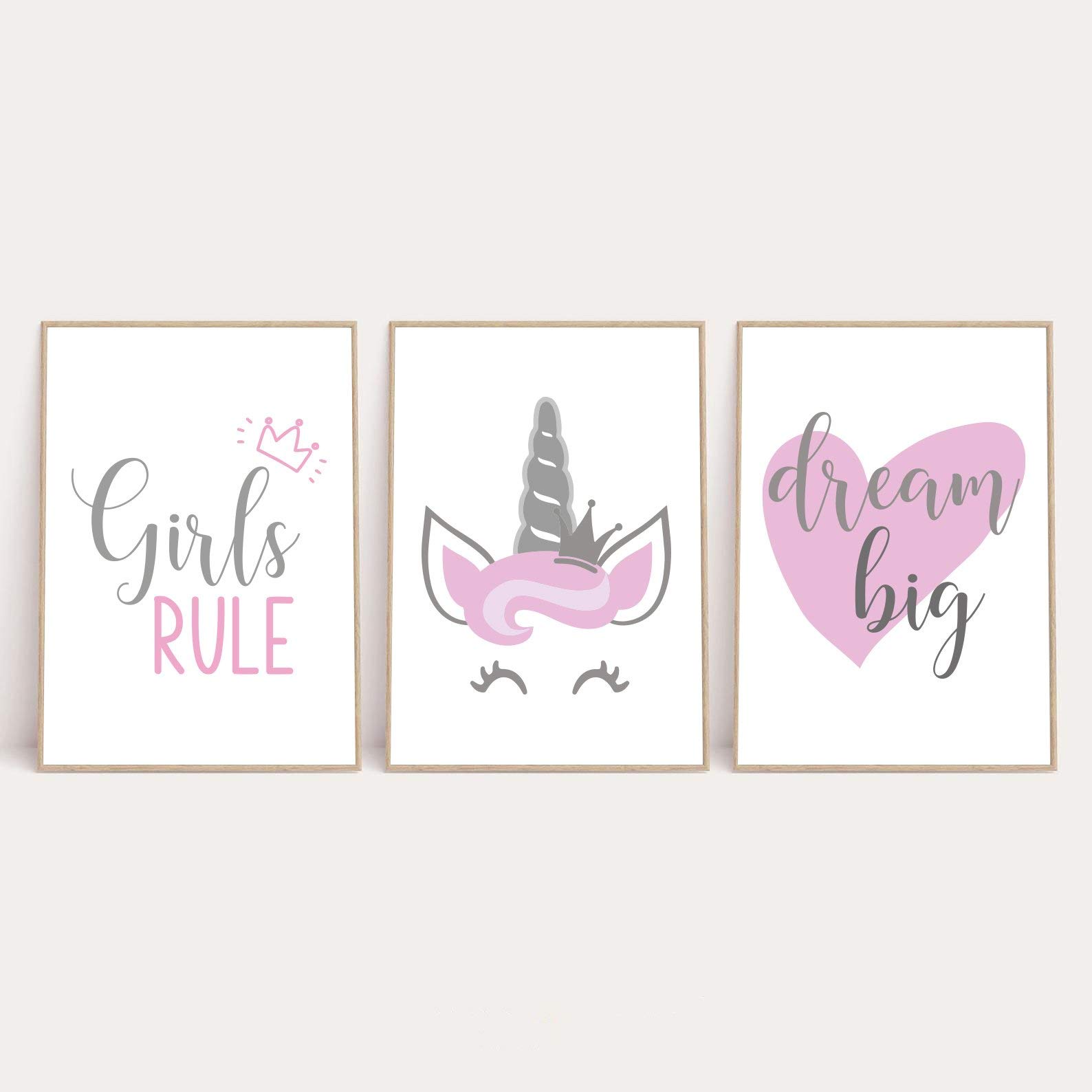 JasonCarlMorgan Winster Creations Children's Girl's Rule Unicorn Dream Big Bedroom Wall Decor Set Of 3 Prints A4 High Gloss