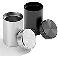 Gosstek 2PCS Aluminum Storage Jar Portable Airtight Container Bottle Multipurpose Storage Container for Spices, Coffee & Teas 140 ml (Black and Silve)