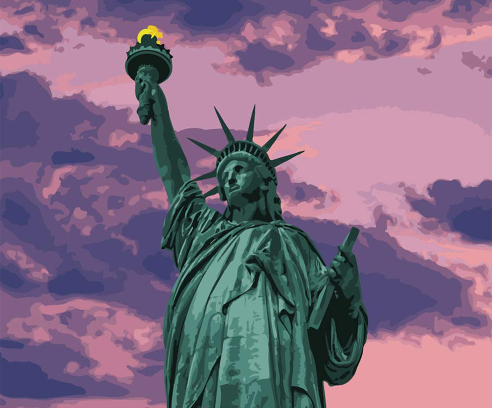 DIY Fabric Decorating Kits, ABEUTY Paint by Numbers Liberty Torchbearer Woman 16x20 inches Number Painting Wall Art (Statue of Libe, Wooden Framed)