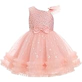 IDOPIP Toddler Baby Girls Sequin Dress Asymmetric Bowknot Pageant Birthday Party Wedding Flower Girl Tiered Tulle Tutu Dress