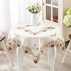 WELLYUK 33 Inch Square Vintage Embroidered Rose Red