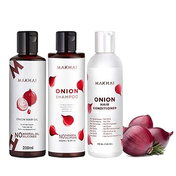 Makhai Naturals Hair Care Onion Shampoo(200ml), Onion Hair Conditioner(200ml), Onion Hair OiL(200ml) for hair Growth and Scalp Care (Combo of 3)