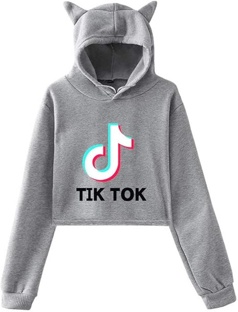 Amazon Co Jp Tiktok ティックトック パーカー ショート丈パーカー スウエット ショート丈 長袖 ファッション プルオーバー フード付き 5色選び おしゃれ アニメウエア 仮装 学生 女の子 春服 秋服 グレー M ホビー