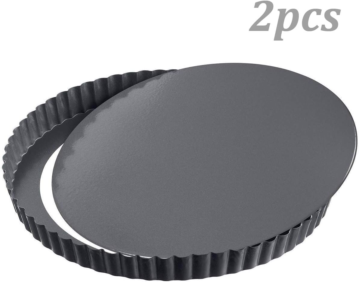 Quiche Tart Pan - WENTS 2 Pack Non-Sticks 8.8 Inches Quiche Tin/Flan Dish Fluted Flan Tin Removable Loose Bottom Tart Pie