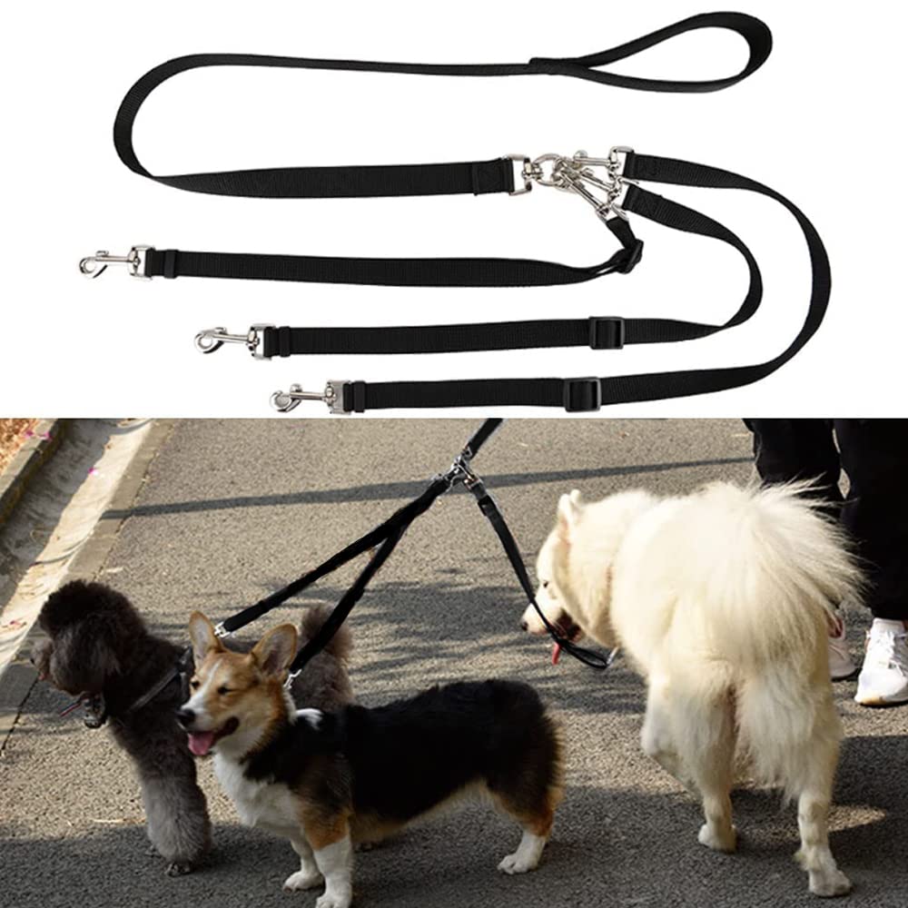 DZOZO 3 in 1 Dog Leash 3 Way Dog Leash Multi Pet Leads Adjustable Triple Dog Coupler Traction Rope Nylon Traction Rope Dog Training Leash for Walking One, Two, Three Dogs