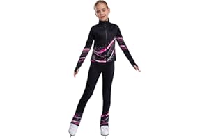 easyforever Kids Girls Figure Skating Gymnastics Outfit Long Sleeve Sweatshirt Jacket with Leggings Set