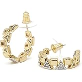 Gold Plated Geometric Hoop Earrings for Women - Modern Triangle and Square Stud Design, Lightweight Statement Jewelry EAR002