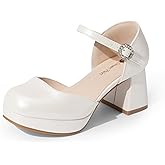 DREAM PAIRS Girls Dress Shoes Platform Square Toe High Heels Ankle Strap Party Wedding Flower Pump for Little Big Kid