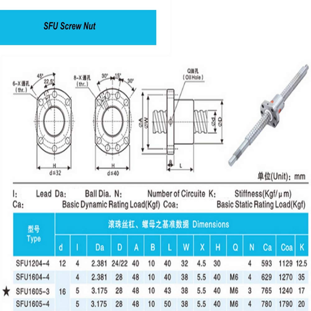 SFU1605 Ball Screw,Ball Screw Stainless Steel 500mm Ball Screw +Nut +BK/BF12 Supporting Seat +6.35 * 10mm Coupling Set,for 3D Printer and CNC Machine - Image 5