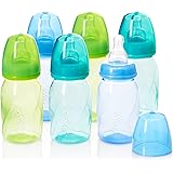 Evenflo Feeding Premium Proflo Vented Plus Polypropylene Baby, Newborn and Infant Bottles - Helps Reduce Colic - Teal/Green/Blue, 4 Ounce (Pack of 6)