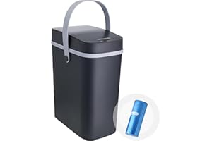 DESIRED TOOLS Automatic Trash Can with Lid 2.6 Gallon / 10L With 30 Garbage Bags - Waterproof Motion Sensor Touchless Trash Can for Bathroom with Handle, Small Kitchen Garbage Can, Bedroom & Office Trashcan - Black