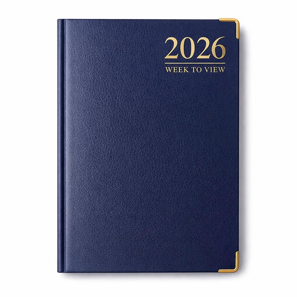 1ABOVE 2026 A5 Week-to-View Diary Premium Hardback Planner with Gilt Edges, Metal Corners & 60 GSM Paper – Elegant Weekly Organizer for Business, Office & Home (Blue)