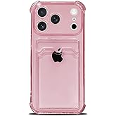 Tuokiou Clear Wallet Phone Case for iPhone 17 Pro Max, Upgrade Clear Card Slot Case, Slim Fit Protective Soft TPU Shockproof Wallet Case with Cute Card Holder Pocket for iPhone 17 Pro Max (Pink)