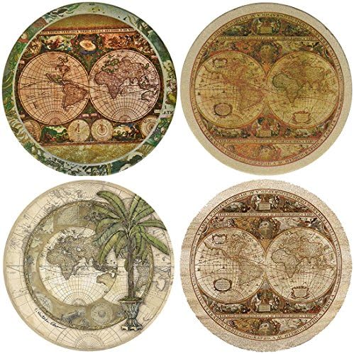 QIMOUSE Coasters Non Slip, Ceramic Old World Map Design Coasters Set of 4