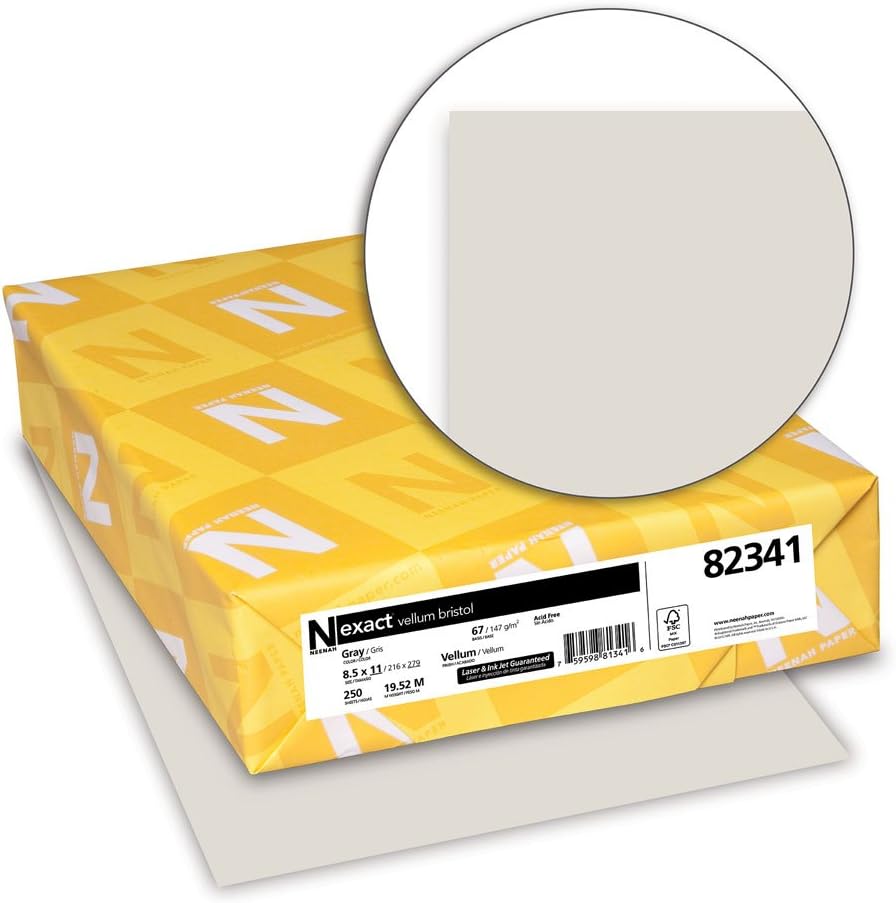 Neenah Wausau Paper 82341 Vellum Bristol Cover Stock, 8-1/2 x 11, 67-lb, Gray, 250 Sheets/Pack : Card Stock Printer Paper : Office Products